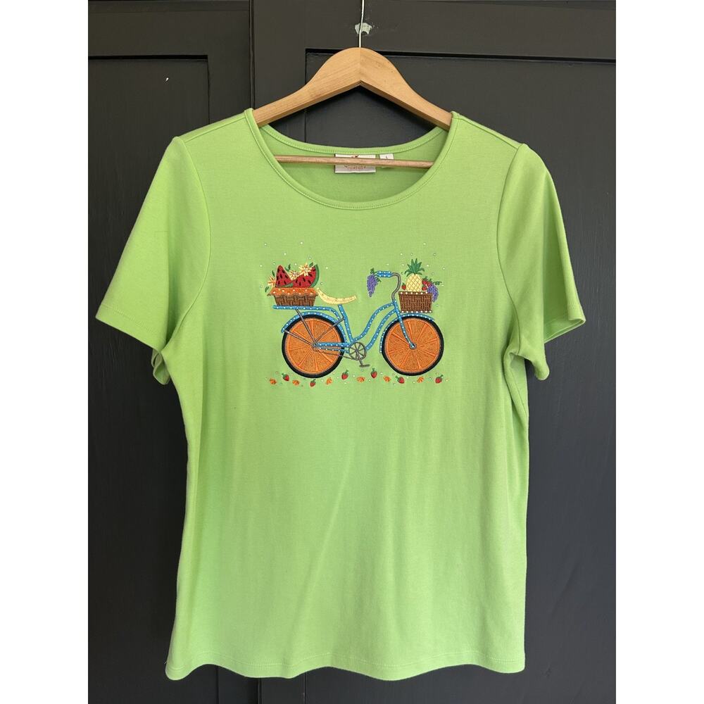 Quacker Factory Fruit Bicycle Rhinestone Tee Large - Picture 2 of 13